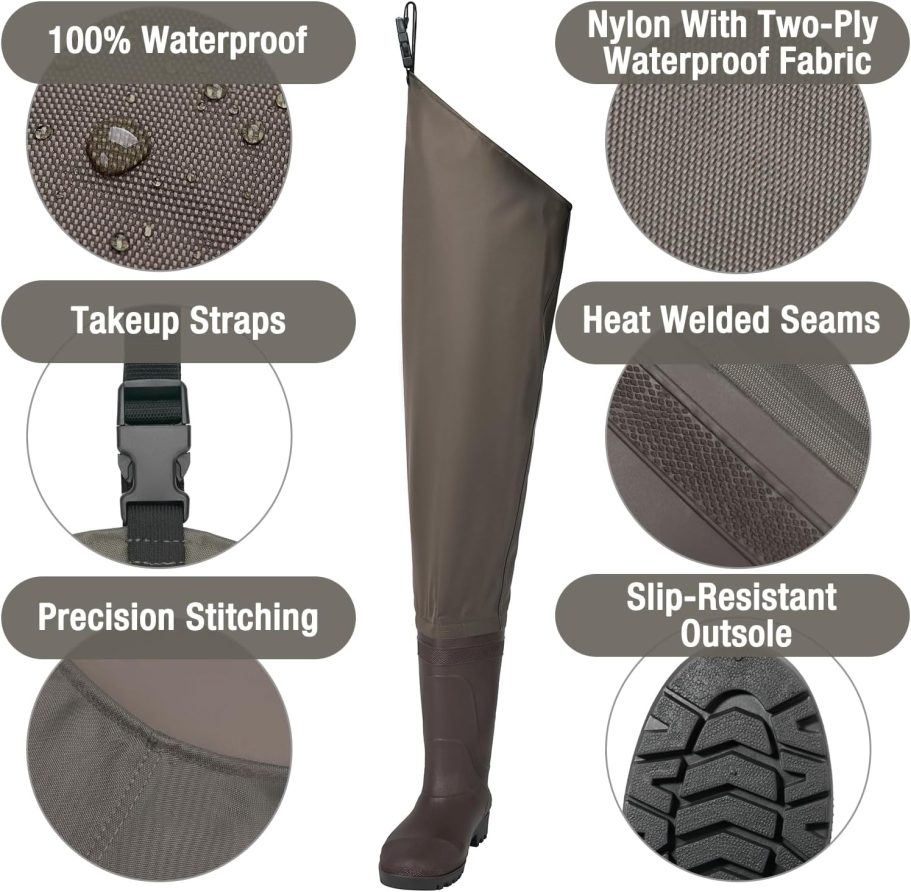 Hip Waders Waterproof Hip Boots Cleated 2-Ply Nylon/PVC Fishing Hip Wader - Image 2