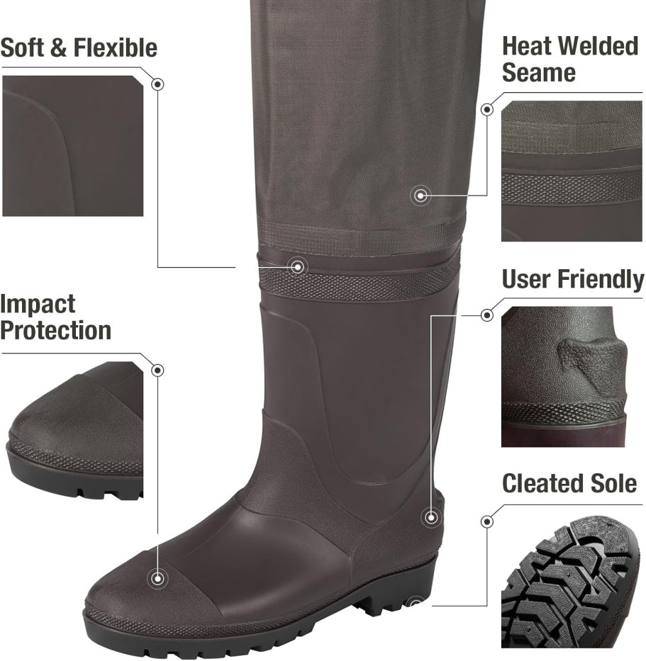 Hip Waders Waterproof Hip Boots Cleated 2-Ply Nylon/PVC Fishing Hip Wader - Image 3