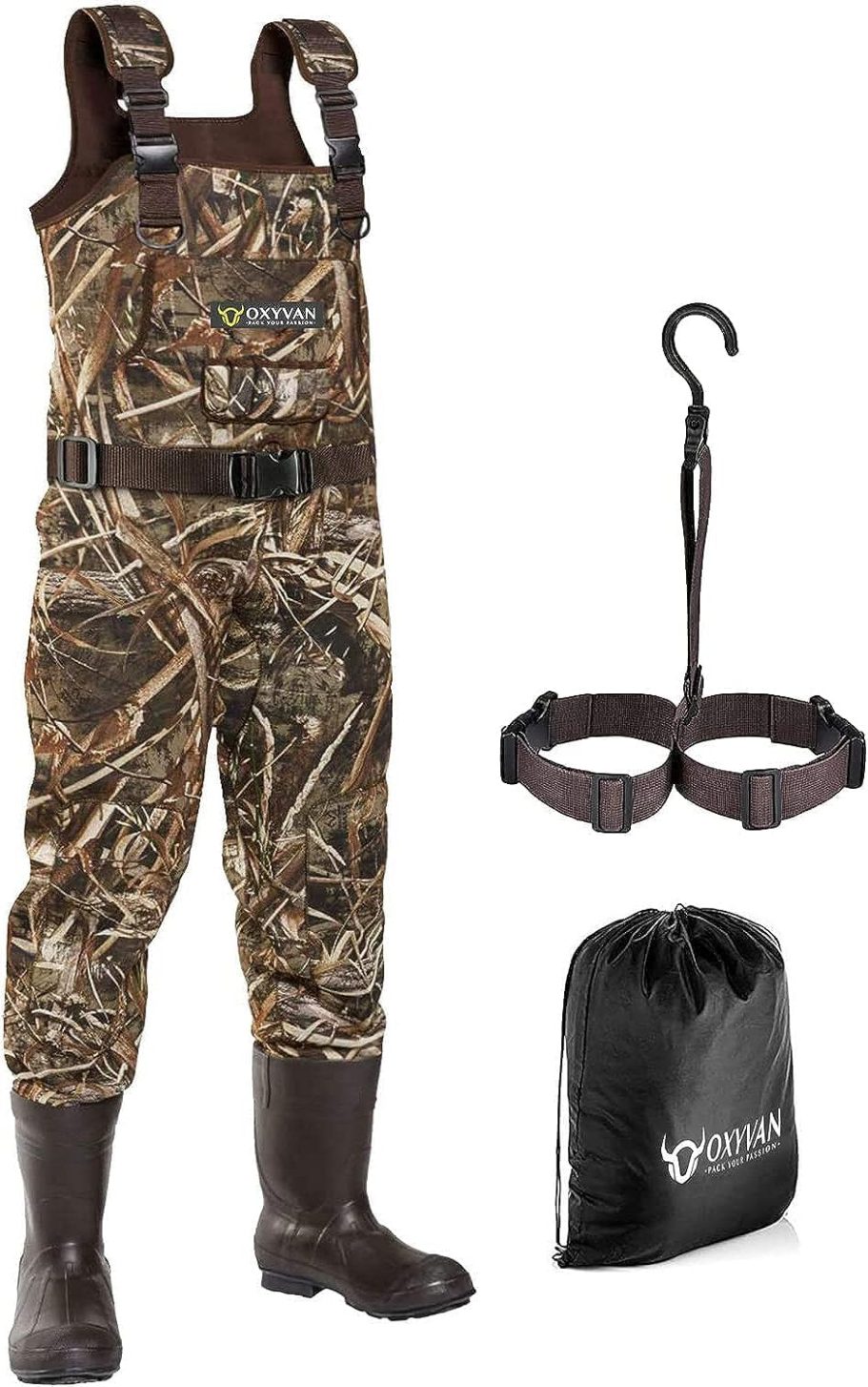 OXYVAN Duck Hunting Waders with 600G Rubber Boots Insulated,Neoprene Realtree MAX-7 Camo Fishing Chest Waders for Men & Women