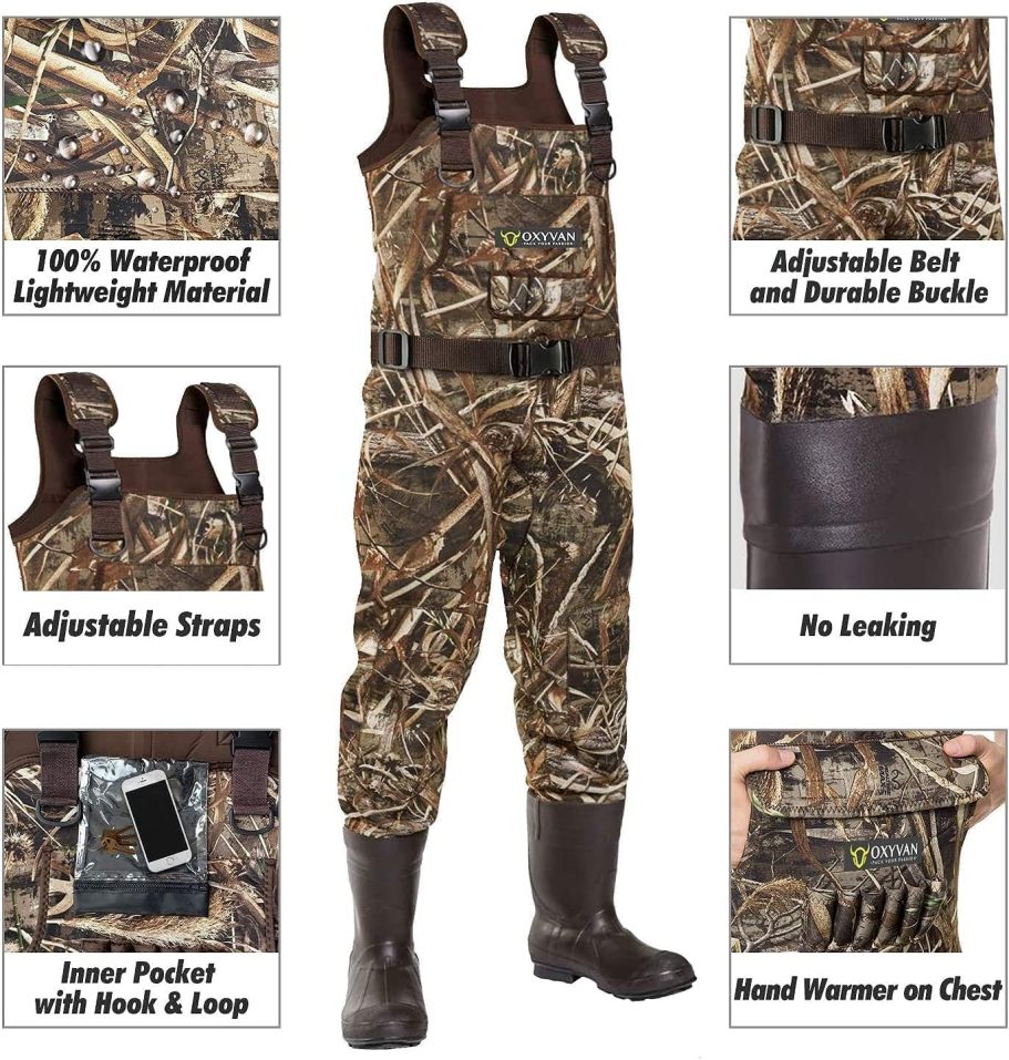 OXYVAN Duck Hunting Waders with 600G Rubber Boots Insulated,Neoprene Realtree MAX-7 Camo Fishing Chest Waders for Men & Women - Image 2