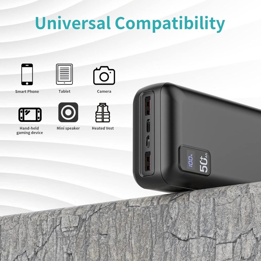 Power Bank 50000mAh 22.5W Fast Charging Portable Charger USB-C Quick Charge with 3 Outputs & 2 Inputs LED Display Huge Capacity External Battery Pack for Most Electronic Devices on The Market - Image 7